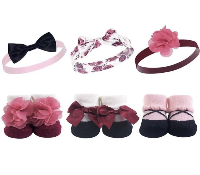 Hudson Baby 6 Piece Baby Girls' Headband and socks set